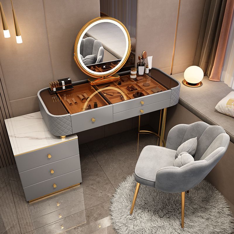 Glass Makeup Counter 15.74" Wide Vanity Tables with 5 Storage Drawers