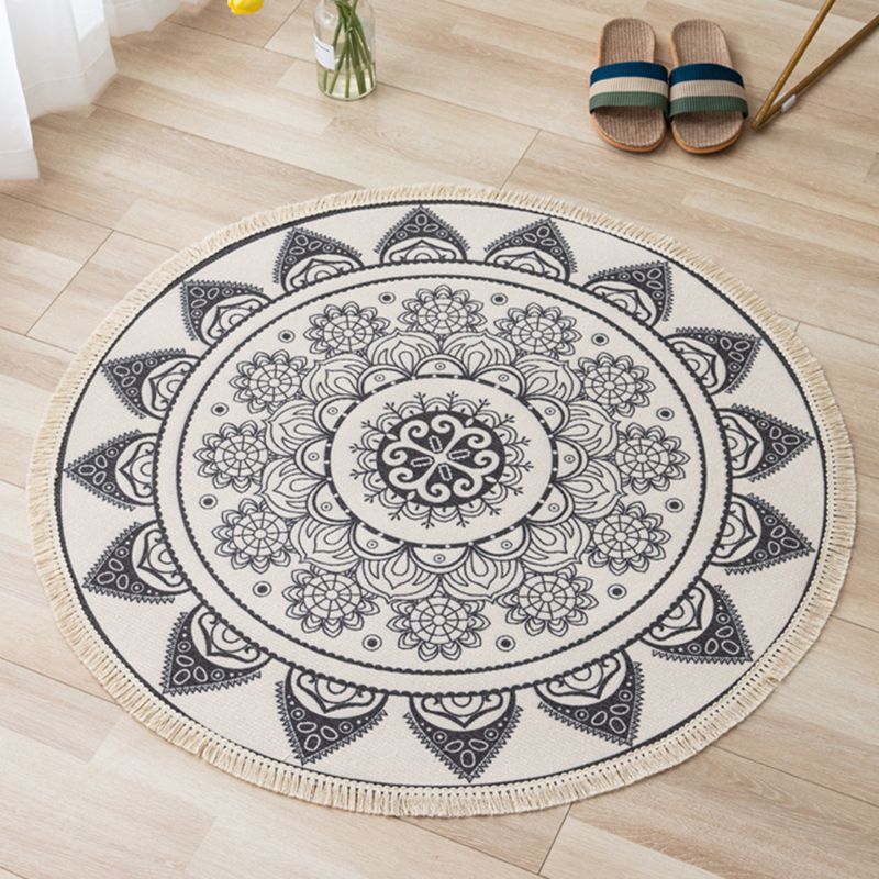 Tapis d'intérieur rond Simple en coton, ton blanc, octogonal, imprimé de fleurs, à franges, pour salon