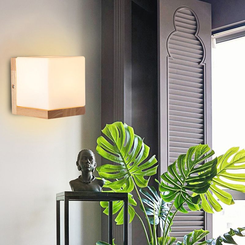 Modern Style Square Shape Wall Light Wood 1 Light Sconces for Bedroom