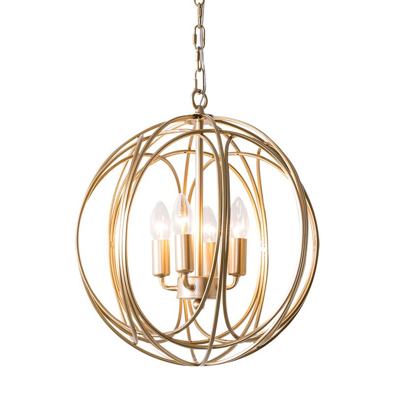 Metallic Orbit Cage Shade Chandelier Lamp Vintage Style 3 Lights Indoor Ceiling Fixture with Adjustable Chain