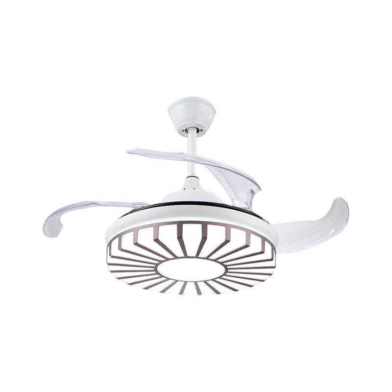 Minimalismus kreisförmiger Semi-Flush-Mount-Acryl-Wohnzimmer 4-Blade-LED-Anhänger Lüfter Licht in Silber/Weiß/Gold, 42 "W.