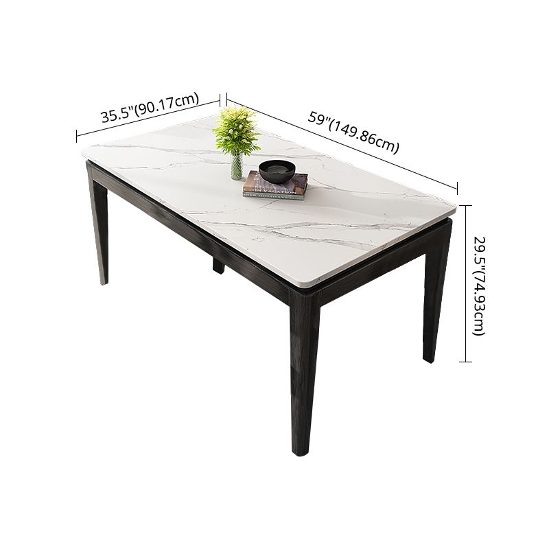 Modern White Sintered Stone Top Dining Set Kitchen Rectangle Shape Dining Set with 4 Legs Base