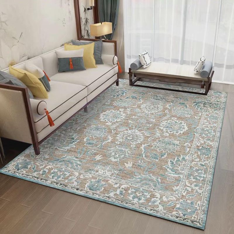 Classic Shabby Chic Rug Whitewashed Floral Printed Carpet Anti-Slip Backing Carpet for Home Decor