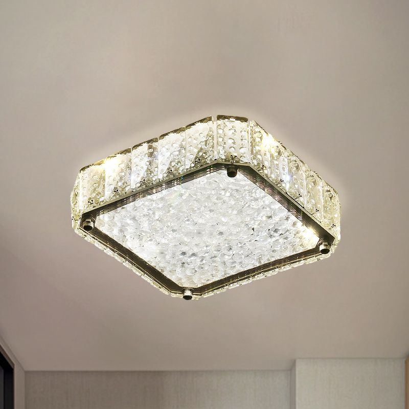 Minimalistische LED-inbouwlamp roestvrij staal rond/vierkant/bloem plafondarmatuur met heldere kristallen kap in warm/wit licht