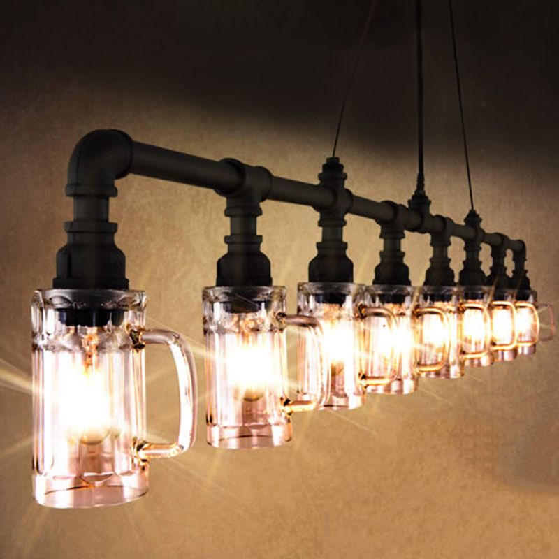 Cup Bar Island Pendant Lighting Industrial Style Metal Black Island Chandelier Light