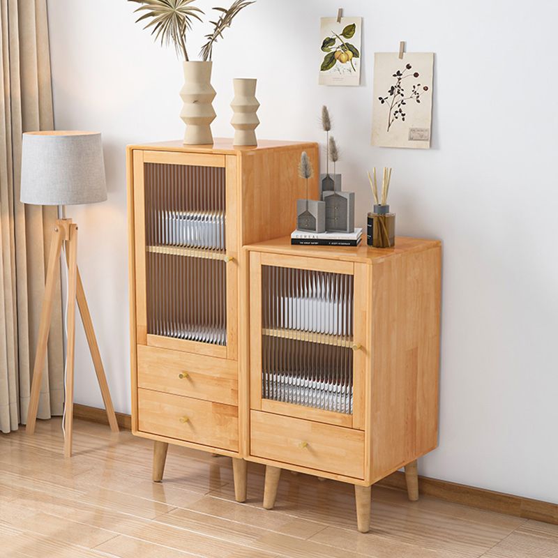 Contemporary Solid Wood Cabinet Glass Paned 1 - Door Natural Chest with Drawers