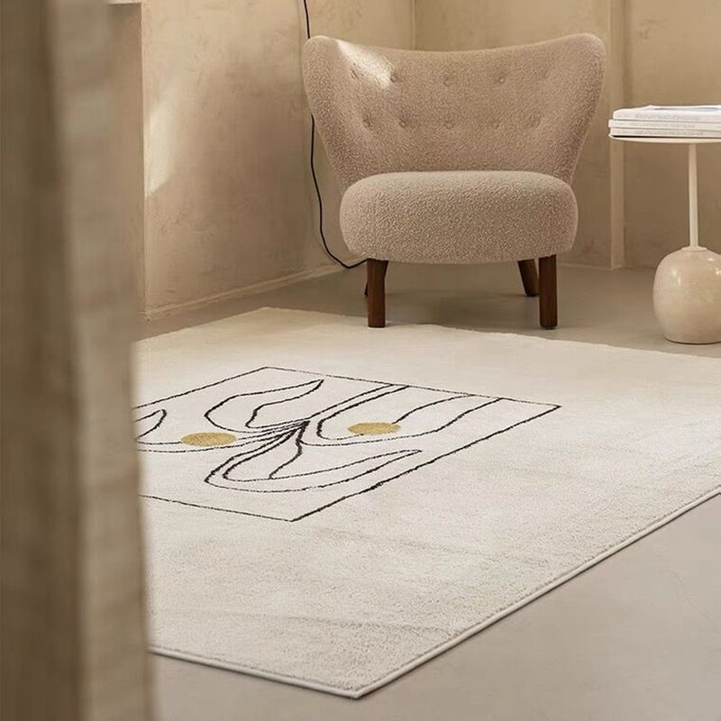 Beige Living Room Carpet Modern Plant Pattern Area Rug Polyester Non-Slip Backing Rug