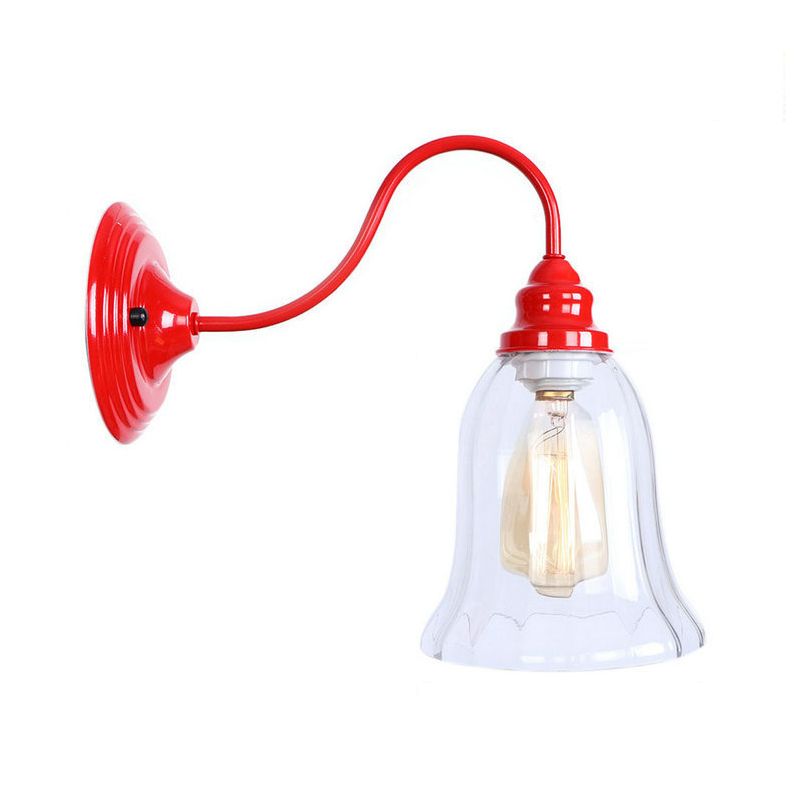 Red One Light Sconce Light Industrial Clear Clear Textured Glass Bell Lighting