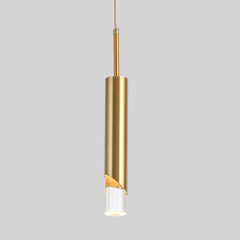 1-licht cilindrisch LED hangend licht in moderne luxe stijl smeedijzeren hanglamp met heldere acrylschaduw