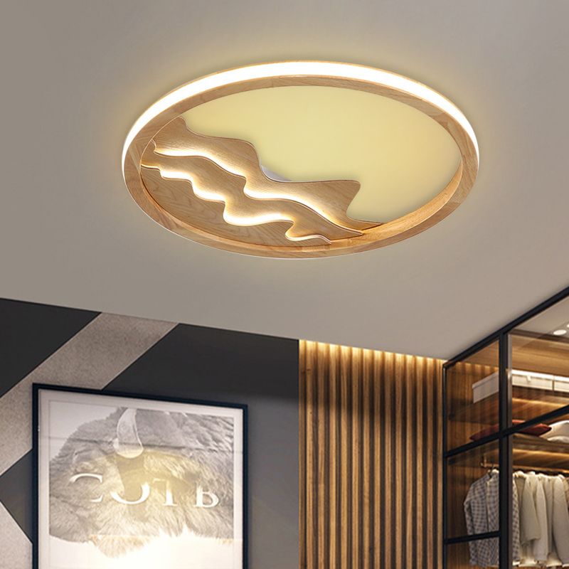 Lámpara de techo LED contemporánea de madera con vista a la montaña, empotrada, de 17/21 pulgadas de ancho, para sala de estudio