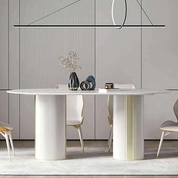 Oval Double Pedestal Furniture Luxury Style Stone Dining Room Collection