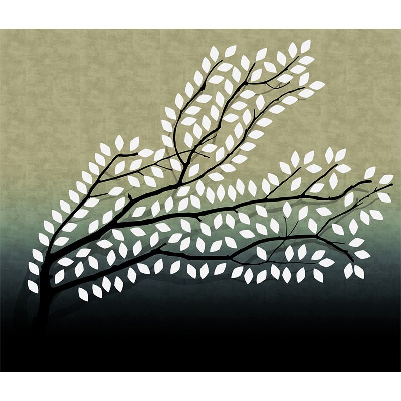 Yellow-Green Artistic Wall Murals Full Size Leafy Branch Wall Covering for Living Room