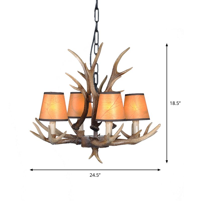 4/6/8 Lights Resin Chandelier Lamp Loft Brown Cone Dining Room Down Lighting Pendant with Fabric Shade