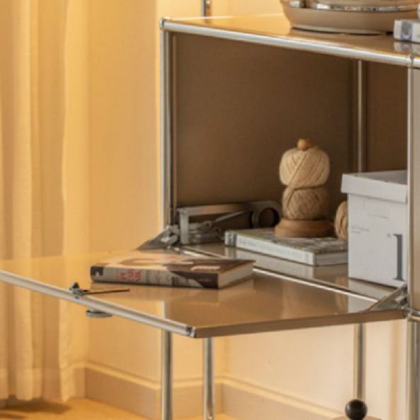 Modern White Sideboard 15.7"W Engineered Wood Dining Server with Metal Base