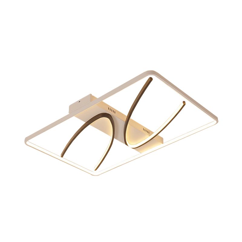 Rectangular Ceiling Flush Light Modernism Aluminum Black-White LED Flush Mount Lamp in Warm/White Light with Curve Design