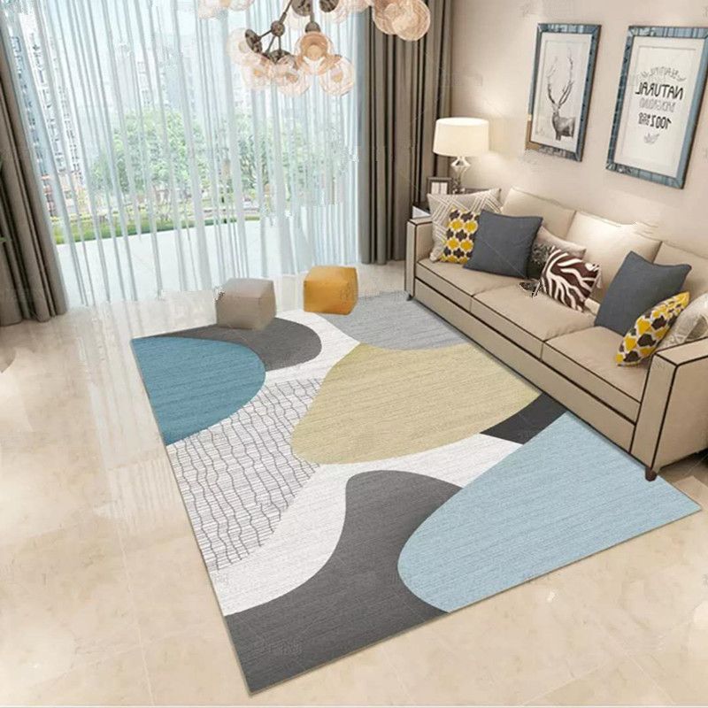 Navy Modern Area Carpet Geometric Pattern Polyester Area Rug Non-Slip Backing Rug for Living Room