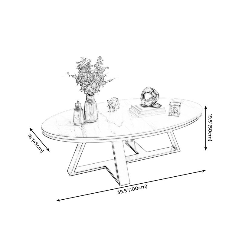 Modern Slate Cross Legs Coffee Table Oval Cocktail Table in Grey/White