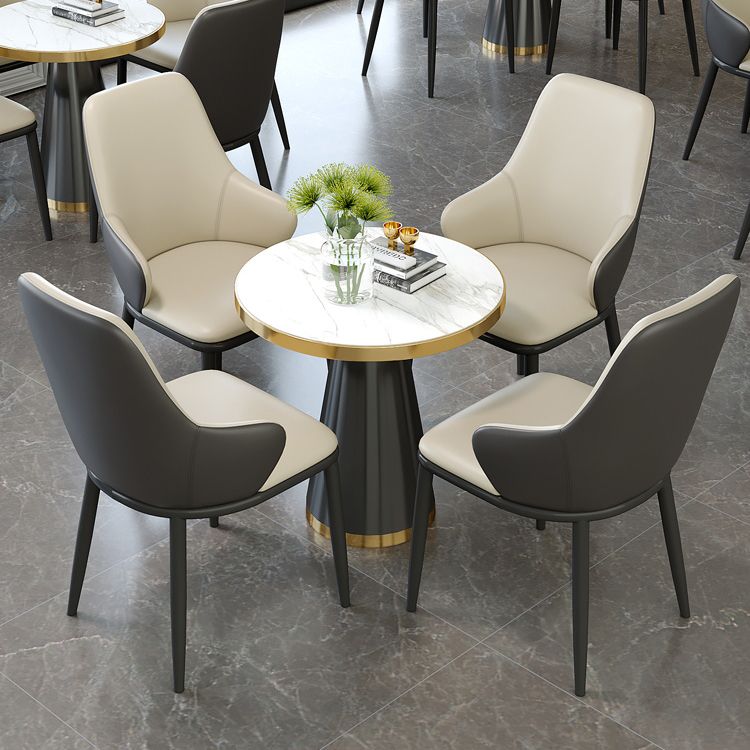 Minimalist Style Leather Dining Chairs Solid Back Upholstered Side Chair for Home