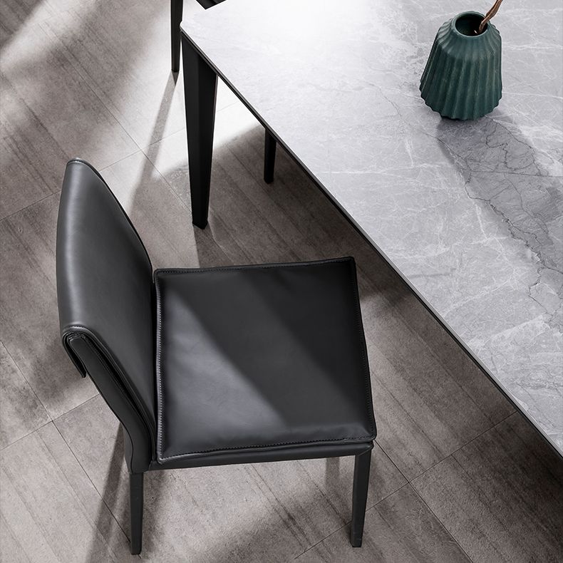 Modern Indoor-Outdoor Dining Room Chairs Leather Dining Armless Chairs (Set of 2)