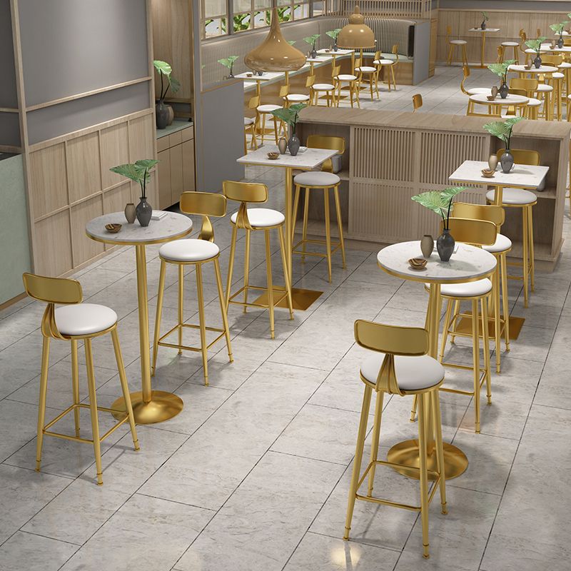 Faux Marble Pub Table Glam White Cocktail Bar Table with Metal Pedestal