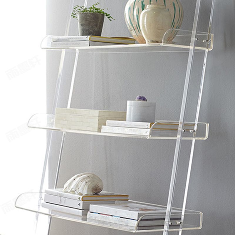Contemporary Open Back Bookshelf Acrylic Ladder Bookcase with Shelves