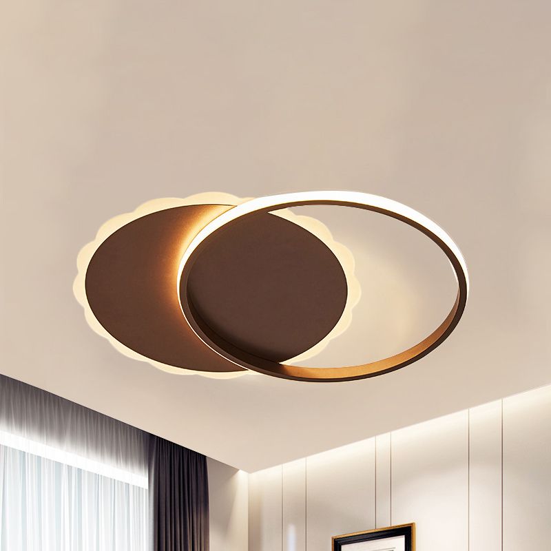 Moon Semi Flush Light Modern Acrylic LED White/Coffee Brown Ceiling Light Fixture in Warm/White/Natural Light