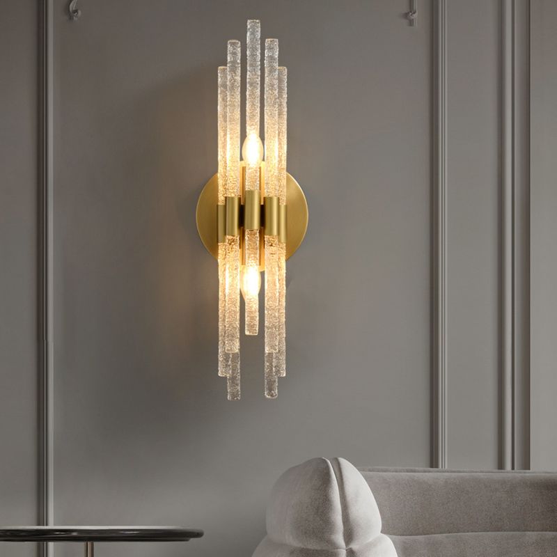 Modern 2 - Light Wall Mounted Sconce Brass and Glass Wall Light in Gold and Clear