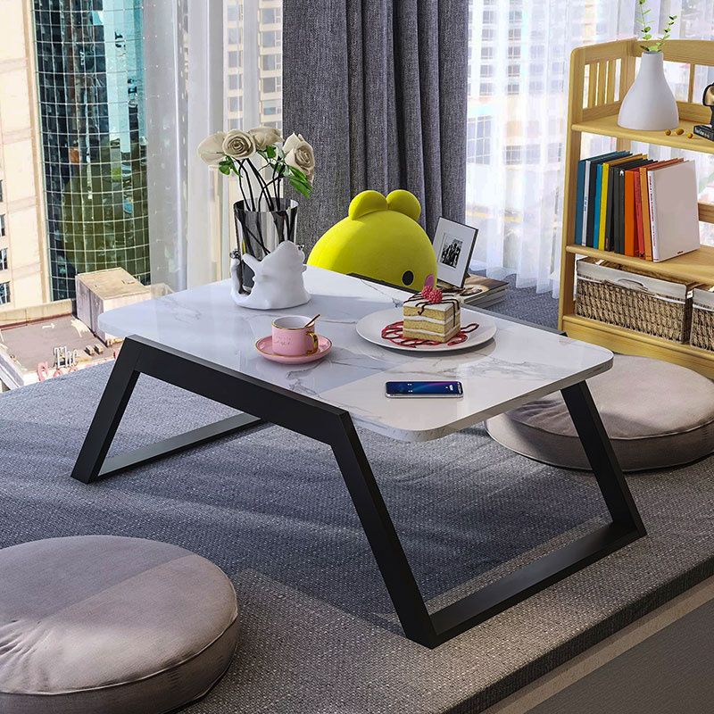 Glam Rectangle Marble Coffee Table with Iron Sled Base 1 Piece