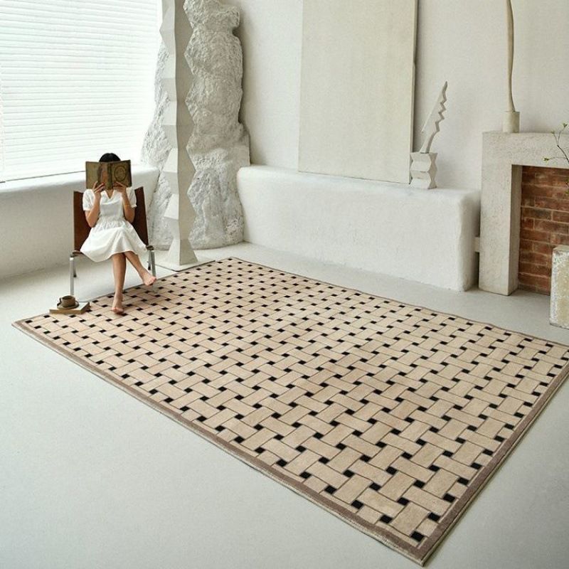 Modern Style Lattice Rug Synthetic Carpet Pet Friendly Stain Resistant Rug for Bedroom