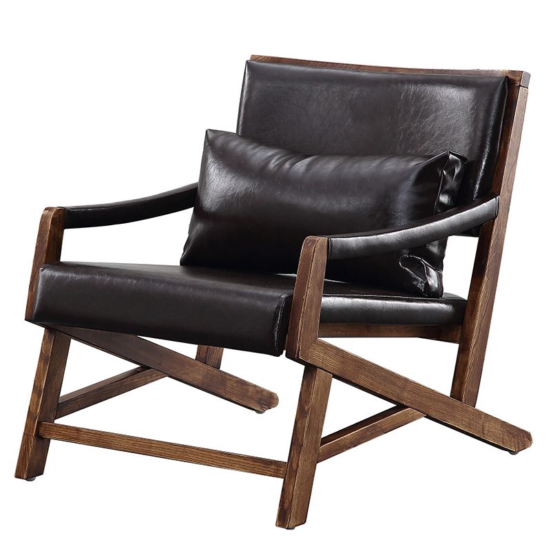 25.59" L x 29.52" W x 28.34" H Faux Leather Square Arms Lounge Chair with Pillow Back