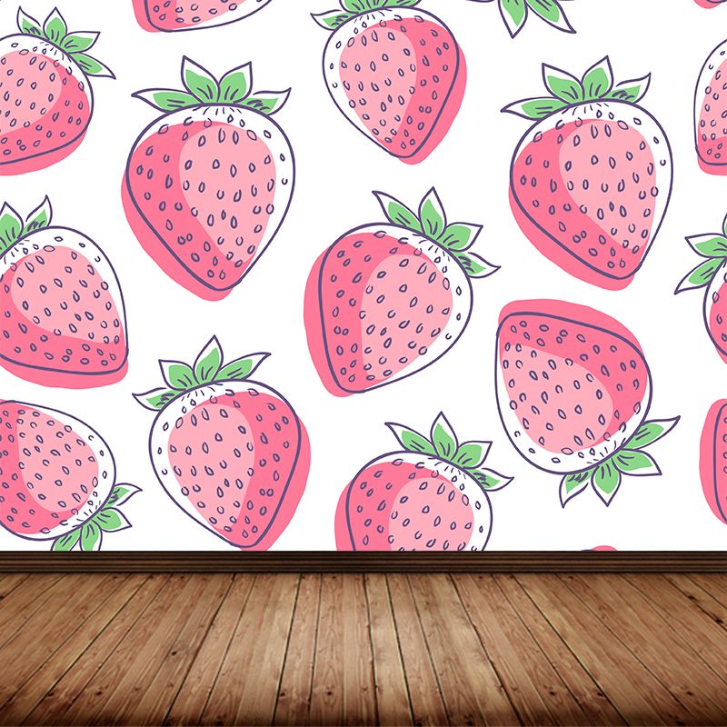 Stain Resistant Strawberries Wall Mural Non-Woven Modern Wall Decor for Girls Room