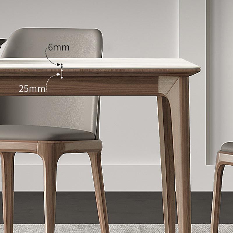 Stone Dining Table Rectangle Mid-Century Modern Table with 4 Wood Legs