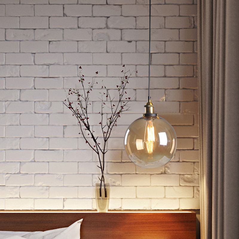 Retro Industrial 1 Light Pendant Amber Handblown Glass Dome Pendant Lighting for Living Room
