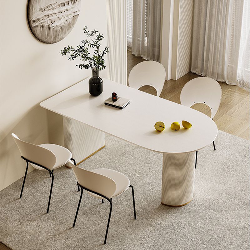 Double Pedestal Dining Table Stone Top Dining Table in White for Kitchen