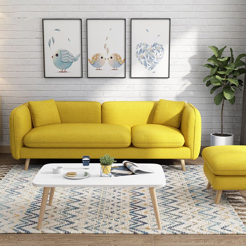 Modern Linen Tuxedo Arm Standard Sofa with Bolster Pillows for Living Room