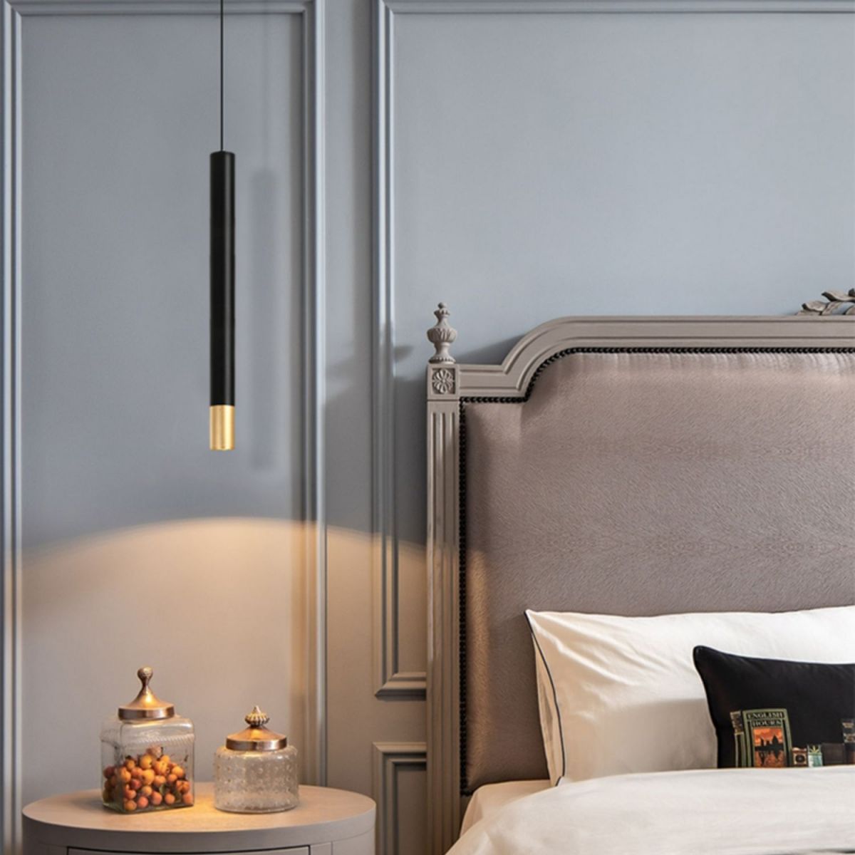 Forme du cylindre de style contemporain Pendant Light Metal 1 Lampe de suspension légère en noir