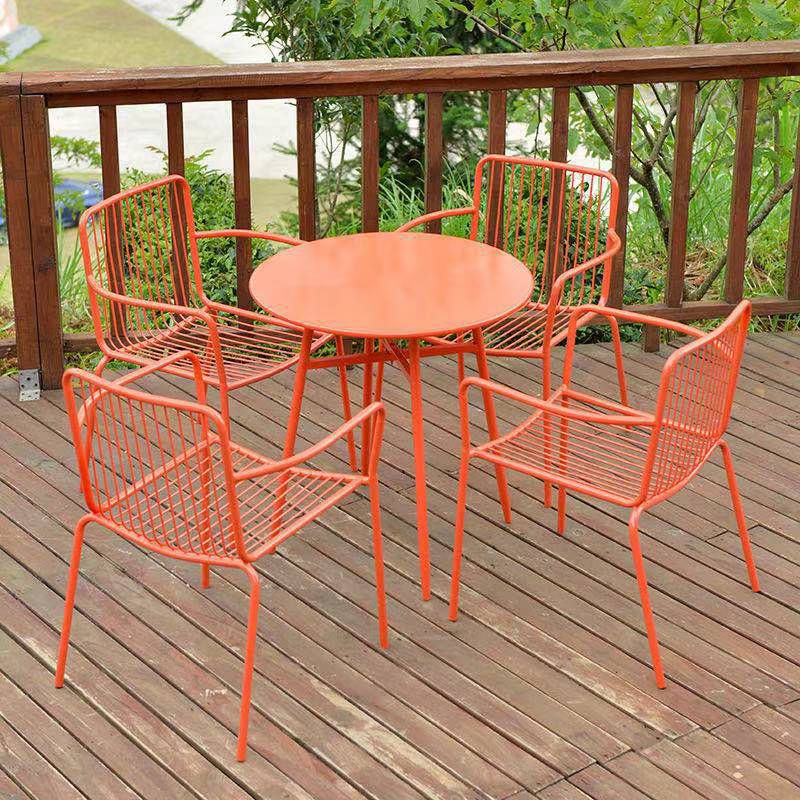 Modern Round Dining Set 1/3/4/5 Pieces Metal Dining Table Set for Outdoor