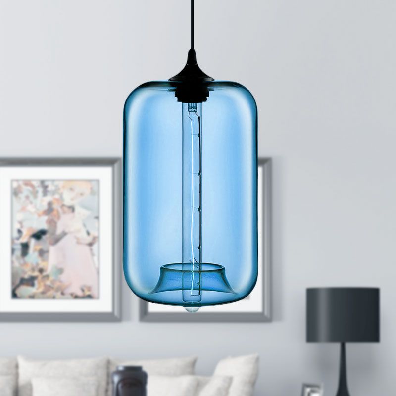 1 lampe à suspension légère avec nuage de bouteille en verre rouge / brun / bleu
