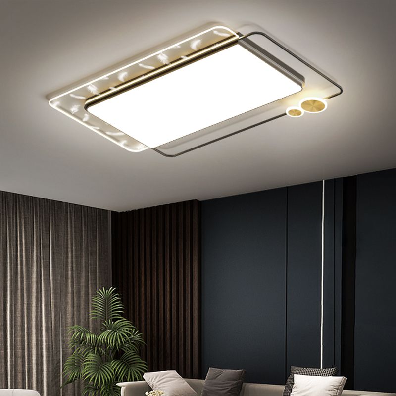 Modern Creative LED Feather Ceiling Light Wrought Iron Geometric Flush Mount with Acrylic Shade