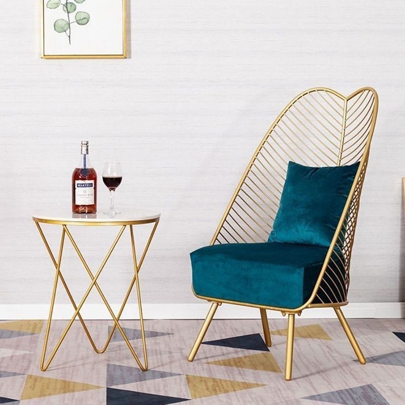 Glam Style Metal Chair Fixed Back Solid Color 4 Legs Armless Chair