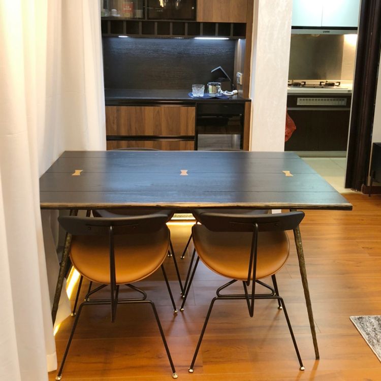 Mesa de comedor rectangular industrial mesa de madera maciza con 4 piernas negras