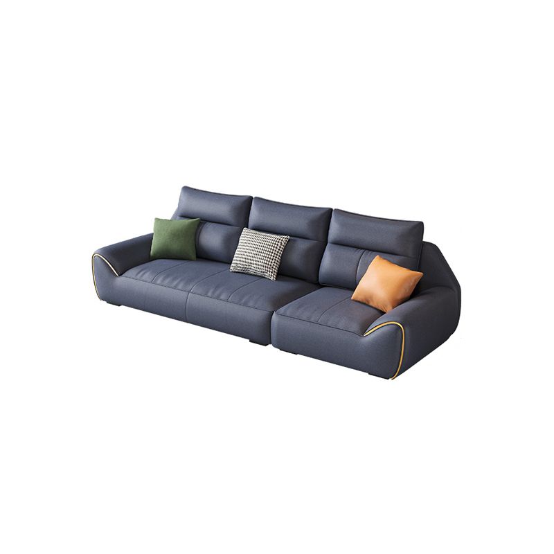 Square Arm Blue Removable Cushions Contemporary Faux Leather Sofa & Chaise