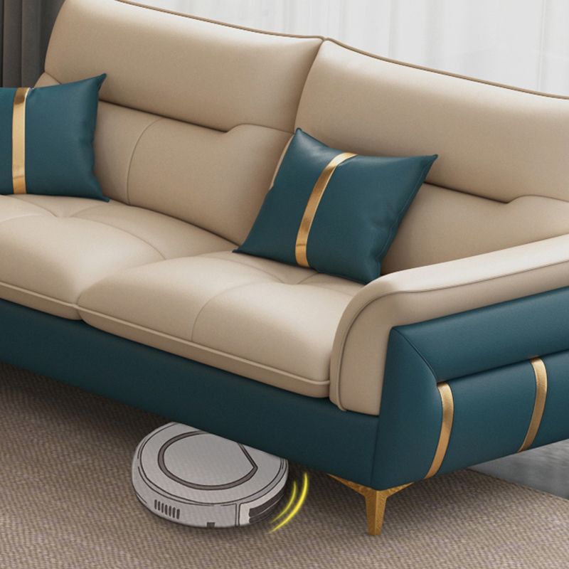 Genuine Leather Sectional Sofa 35.82" High Cream Sofa with Cushion Back