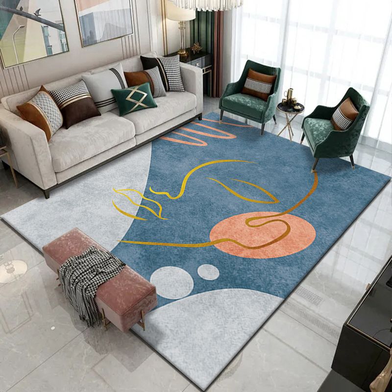 Orange Nordic Rug Polyester Modern Area Rug Non-Slip Backing Rug for Home Decor