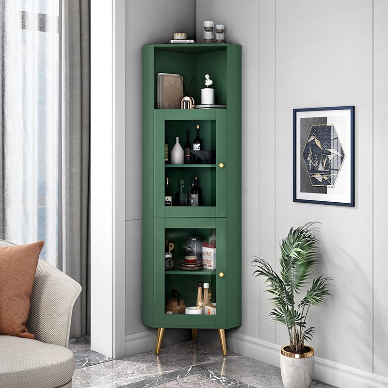 Wooden Storage Cabinet with 2 Glass Doors and Storage Shelf Modern