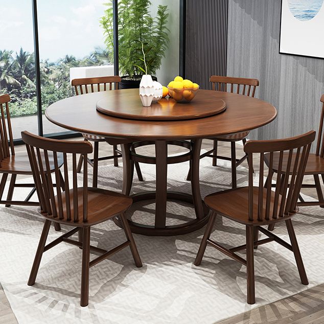 Modern Round Table Solid Wood Dining Table with Turntable for Home