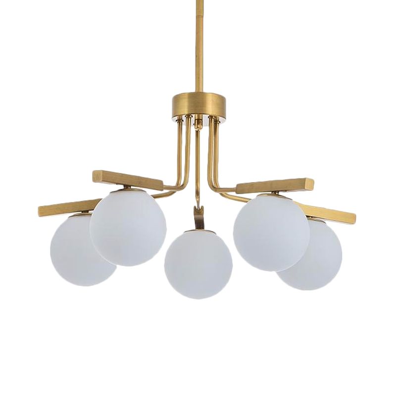 Ball White Glass Chandelier Light Modernist 5/8 Lights Led Gold Hanging Ceiling Lamp Fixture