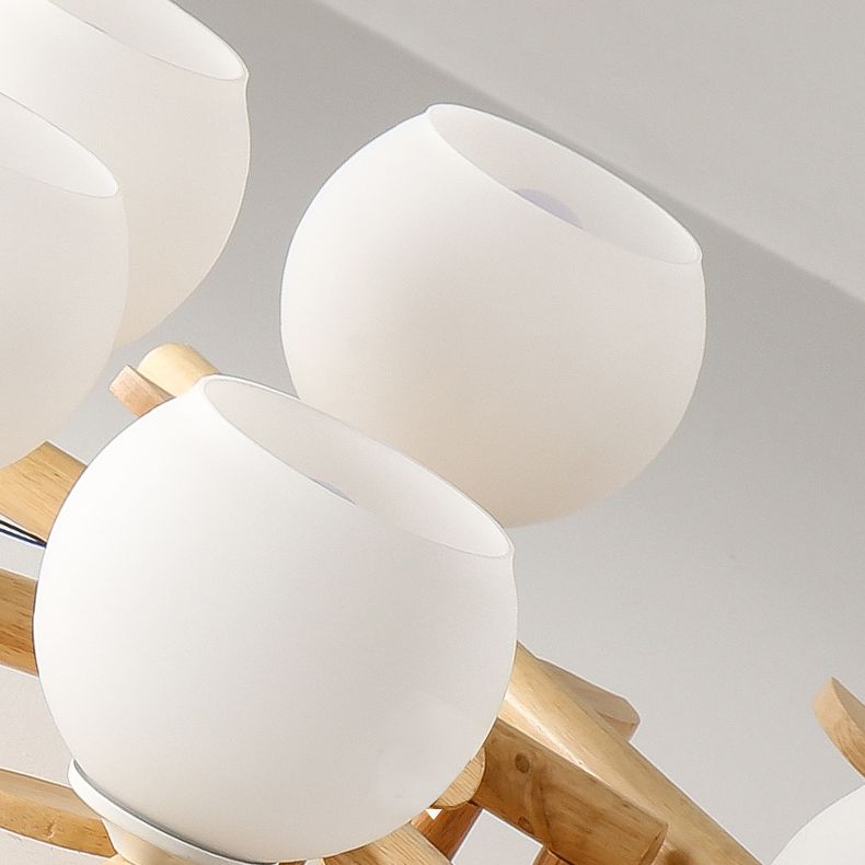 Log Color Indoor Ceiling Fixture in Modern Concise Style Wooden Globe Ceiling Light with Glass Shade