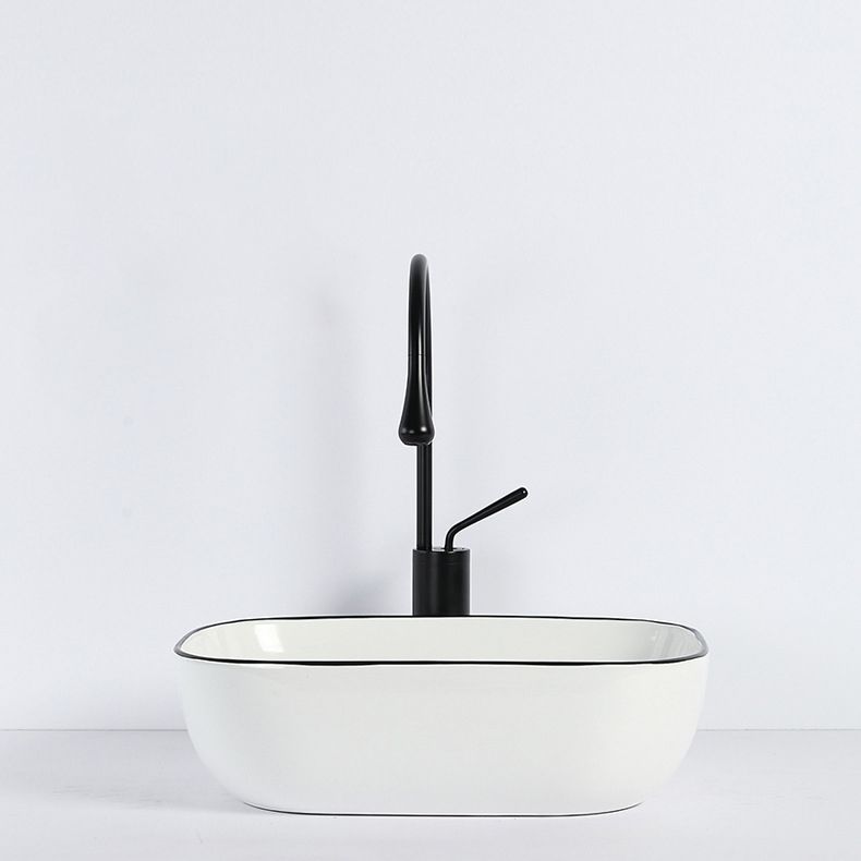 Contemporary Bathroom Sink with Pop-Up Drain Porcelain Rectangular Vessel