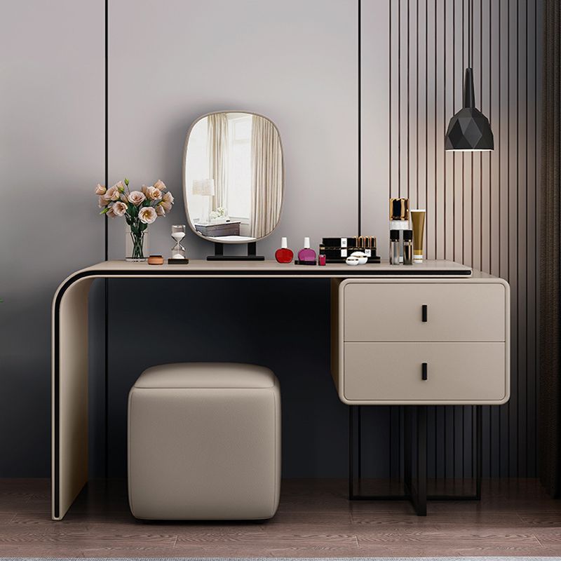 Mirror Bedroom Glam Double Drawers Faux Leather Standing Make-up Vanity